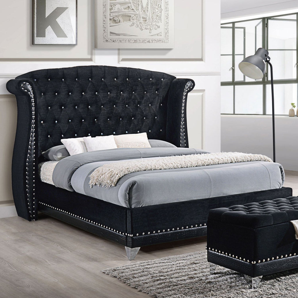 Tamsin Black Upholstered Eastern King Wingback Bed