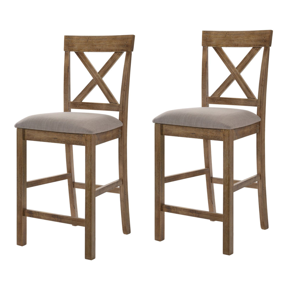 Tan and Weathered Oak Counter Height Stools with Cross Back (Set of 2)
