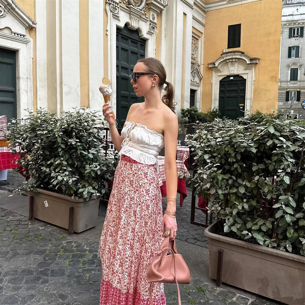 Women’s Casual Loose V-Neck Long Sleeve Floral Printed Shirt and Printed Half Skirt Set Stylish Summer Outfit for Office and Leisure