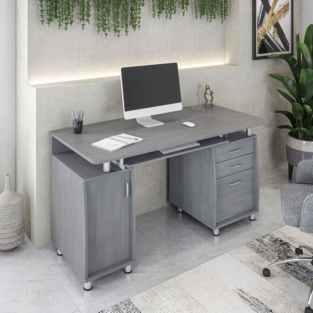 Techni Mobili Complete Workstation Computer Desk with Storage, Grey