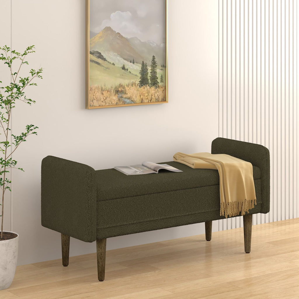 Teddy velvet storage stool, ,with storage space, suitable for apartments, living rooms and bedrooms-GREEN(45.98"*16.75"*21.75")