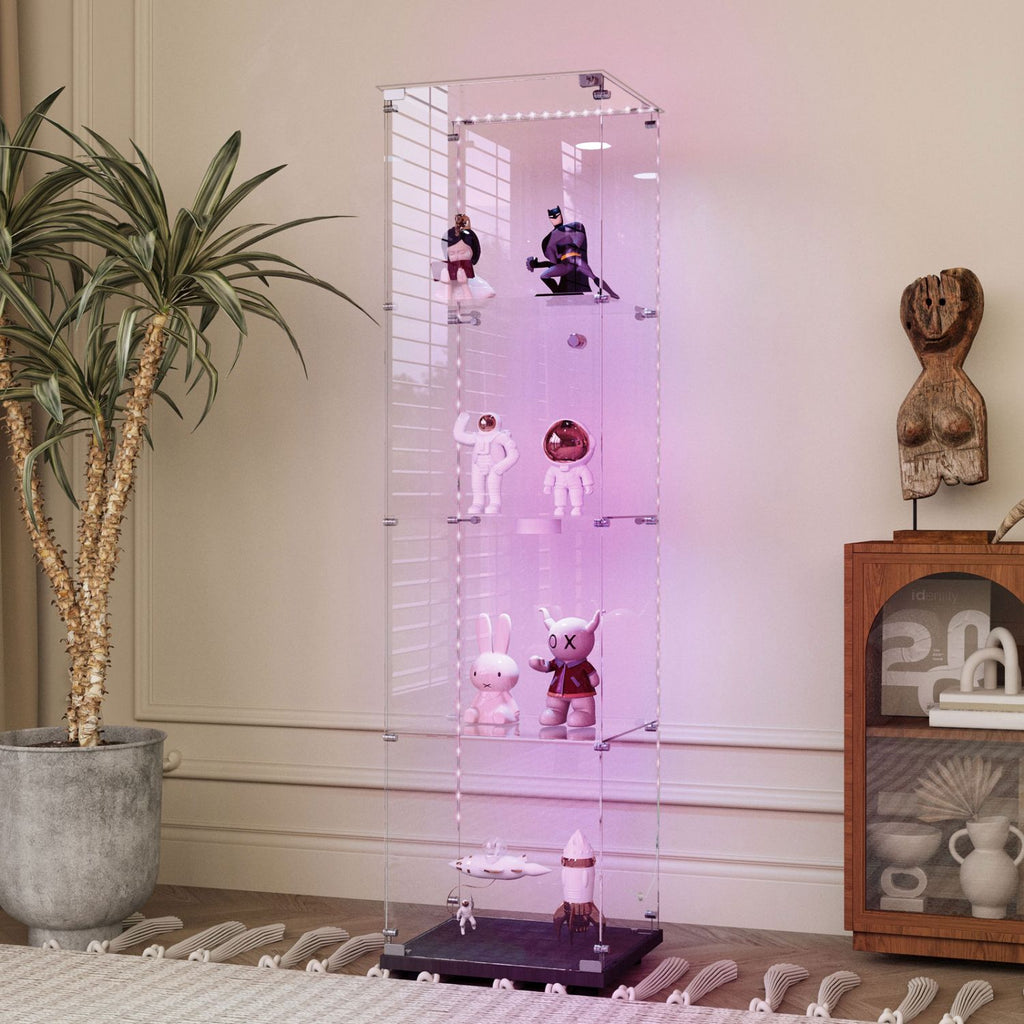 Tempered Glass Display Cabinet,Wine Cabinet, Storage Cabinet,File Cabinet, Tempered Glass Top,Bluetooth LED Light Strip,with Door Lock,suitable for Living Room, Bedroom,Hallway,Office,color:Black