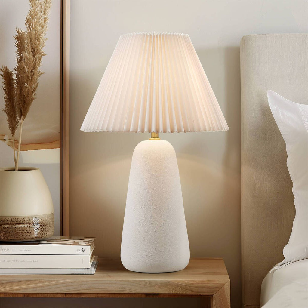 Textured Ceramic Table Lamp with Fluted Fabric Shade