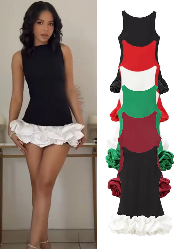 Elegant Women’s Sleeveless Backless Ball Gown with Ruffles and Slim Fit Zippered Party Dress