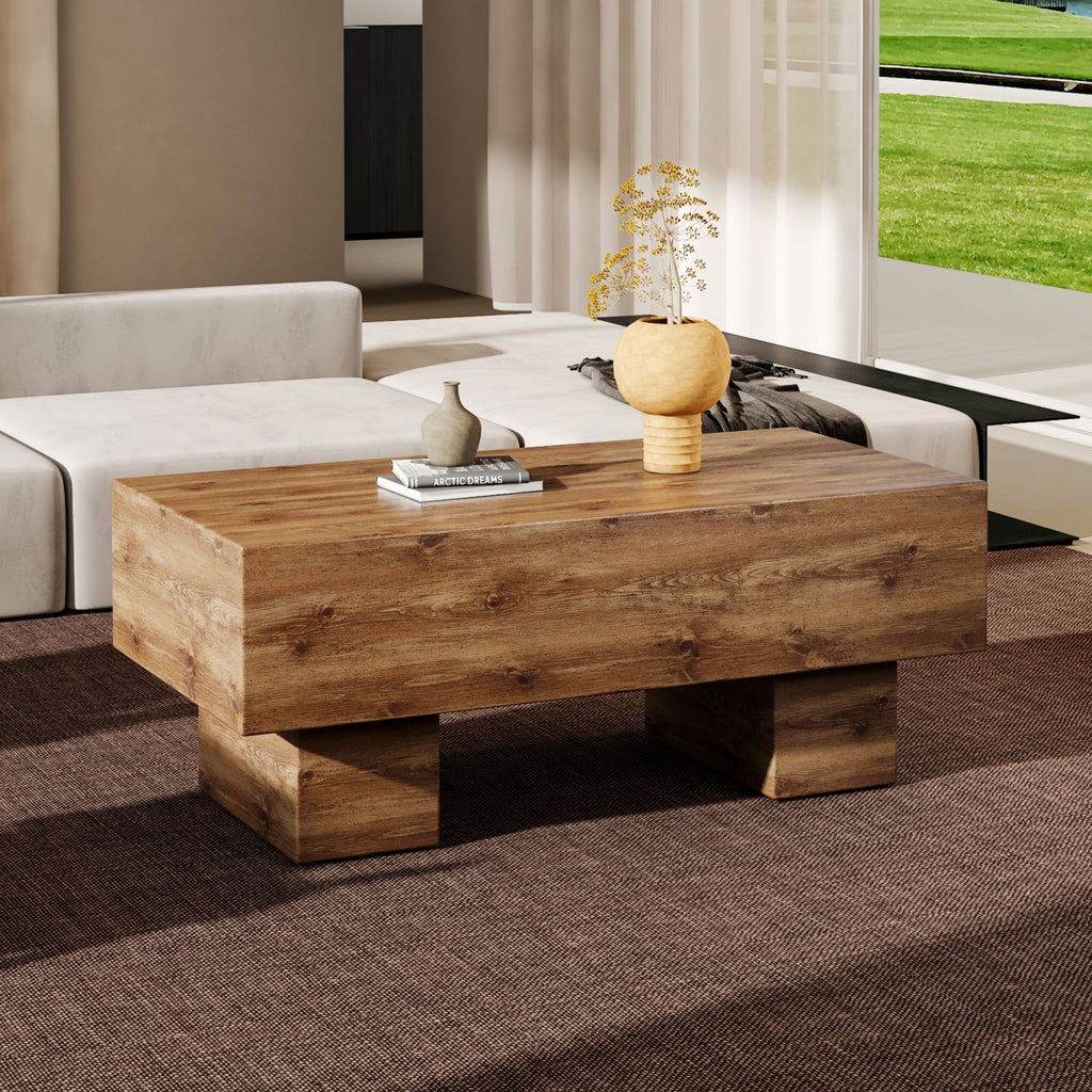 This modern rectangular coffee table features a stylish wood color, making it an ideal addition to any living room or apartment, and measures 43.3 "x 21.6" x 17.2 ".W1151P168335