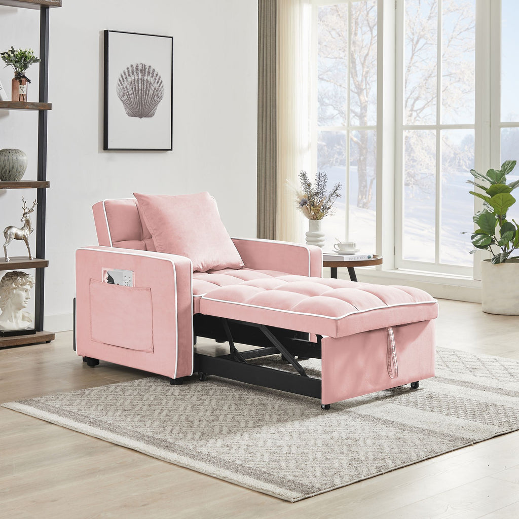 Three-in-one sofa bed chair folding sofa bed adjustable back into a sofa recliner single bed adult modern chair bed berth Pink - Color: as Pic