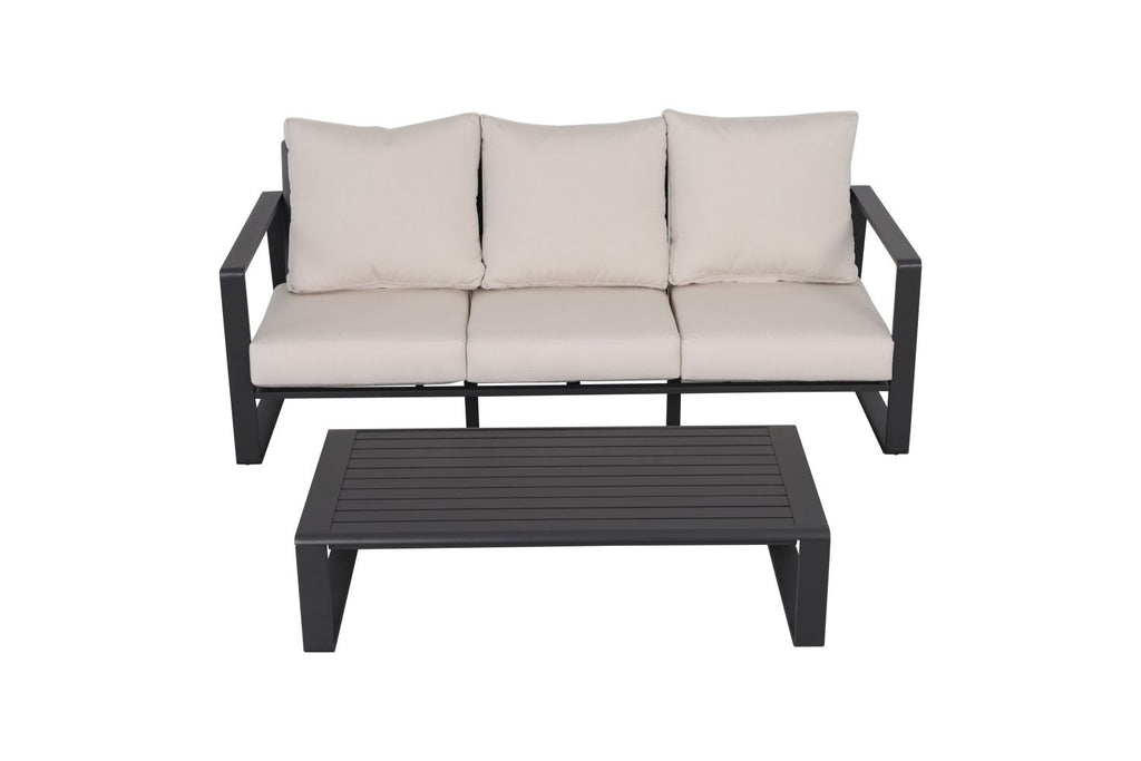 Three-seat sofa + rectangular coffee table, light gray cushions JM 9017 (Tino Tino)