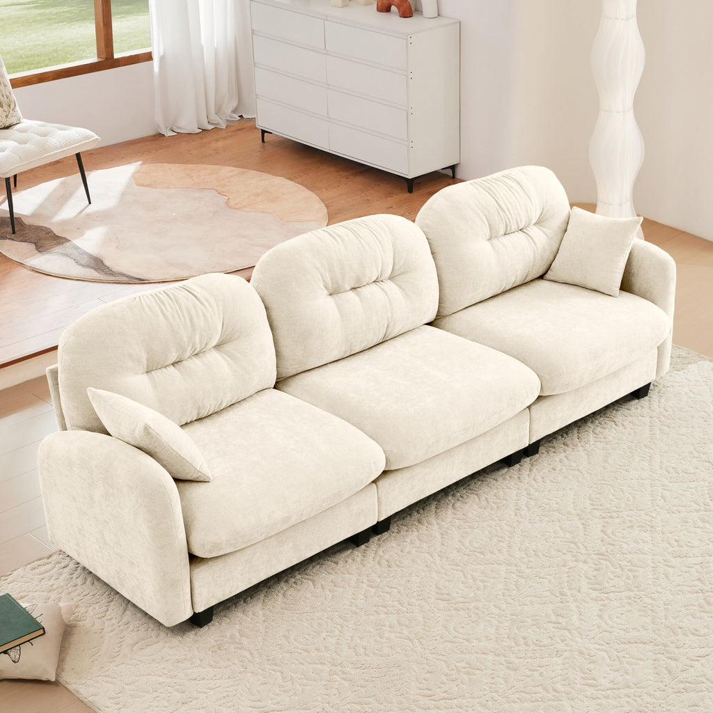 Three-Seate Modular Sectional Couch,Soft Chenille Fabric High-Density Foam,Quilted Pleated Design Ergonomic Design,Elegant Armrests,High Quality Wooden Base,Fits Bedrooms Living Rooms,Beige
