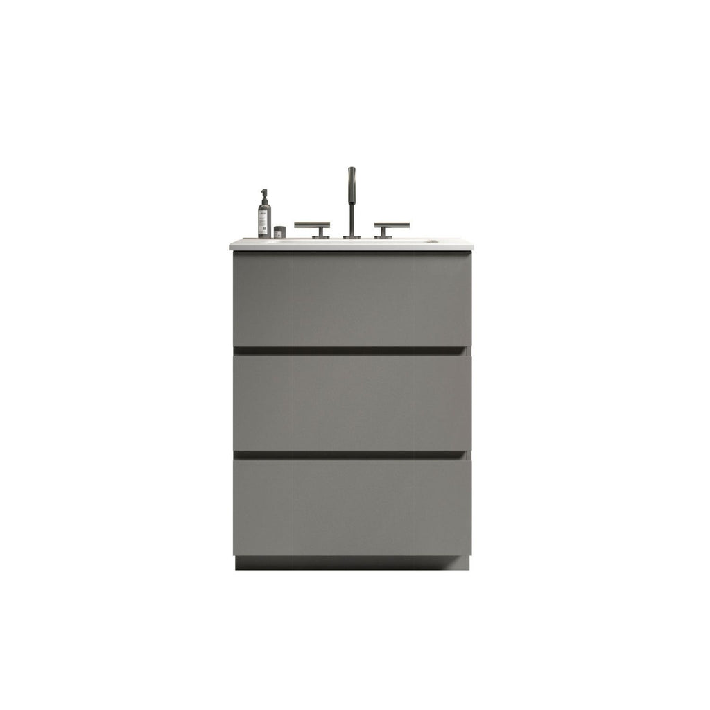 TIA 24" Gray Bathroom Vanity with Sink with 3 Faucet Holes, Large Storage Freestanding Bathroom Vanity for Modern Bathroom, One-Piece White Sink Basin without Drain and Faucet, Pre-assembledT