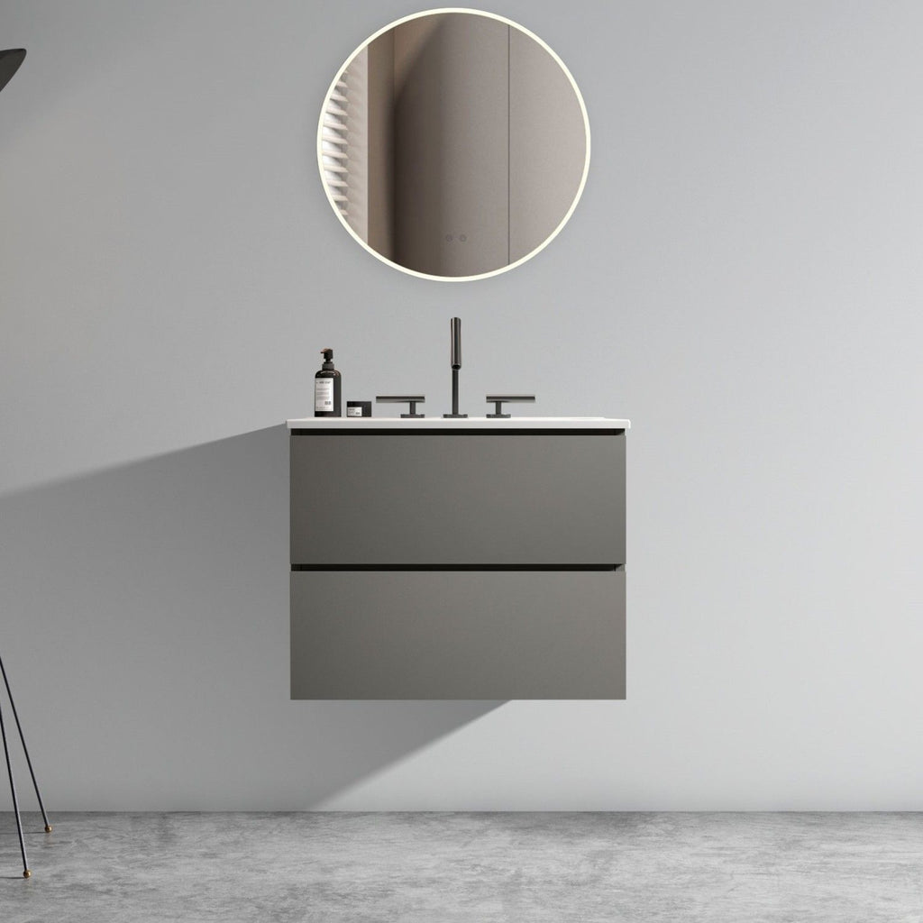 TIA 24" Wall Mount Space Grey Bathroom Vanity with Ceramic Sink with Three Faucet Holes, Large Storage Floating Bathroom Vanity for Modern Bathroom, One-Piece Sink Basin without Drain, Pre-assembled