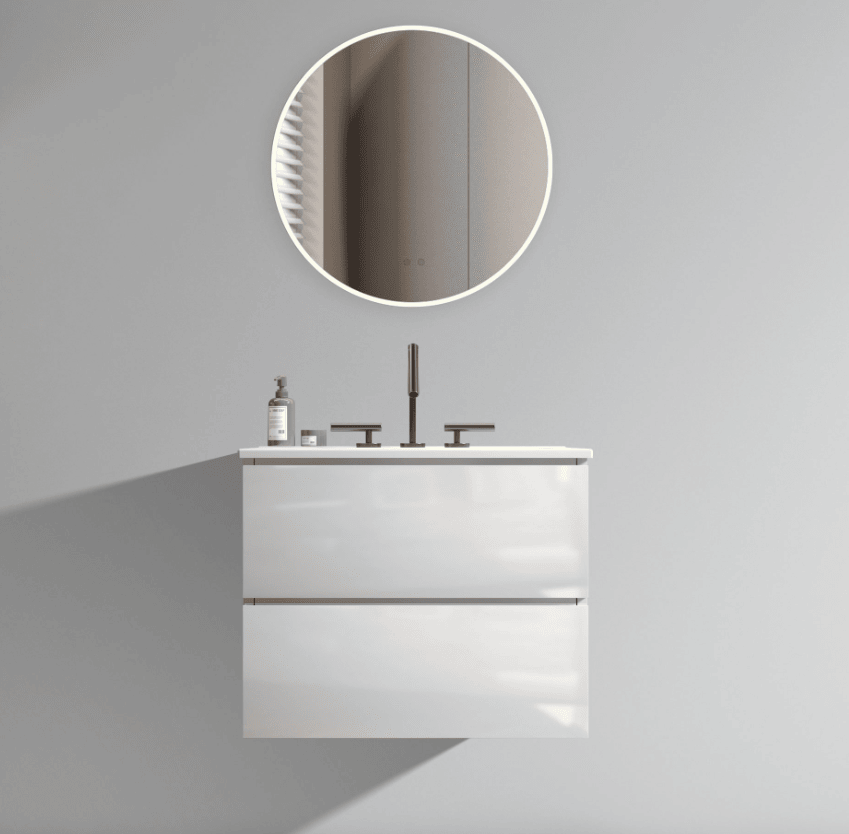 TIA 24" Wall Mount White Glossy Bathroom Vanity with Ceramic Sink with Three Faucet Holes, Large Storage Floating Bathroom Vanity for Bathroom, One-Piece Sink Basin without Drain, Pre-assembled
