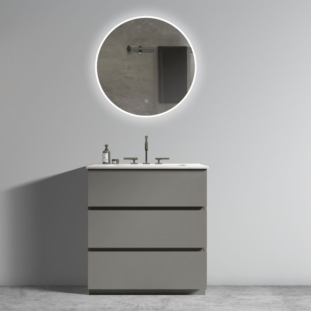 Tia 30" Gray Bathroom Vanity with Sink with 3 Faucet Holes, Large Storage Freestanding Bathroom Vanity for Modern Bathroom, One-Piece White Sink Basin without Drain and Faucet, Pre-assembledT