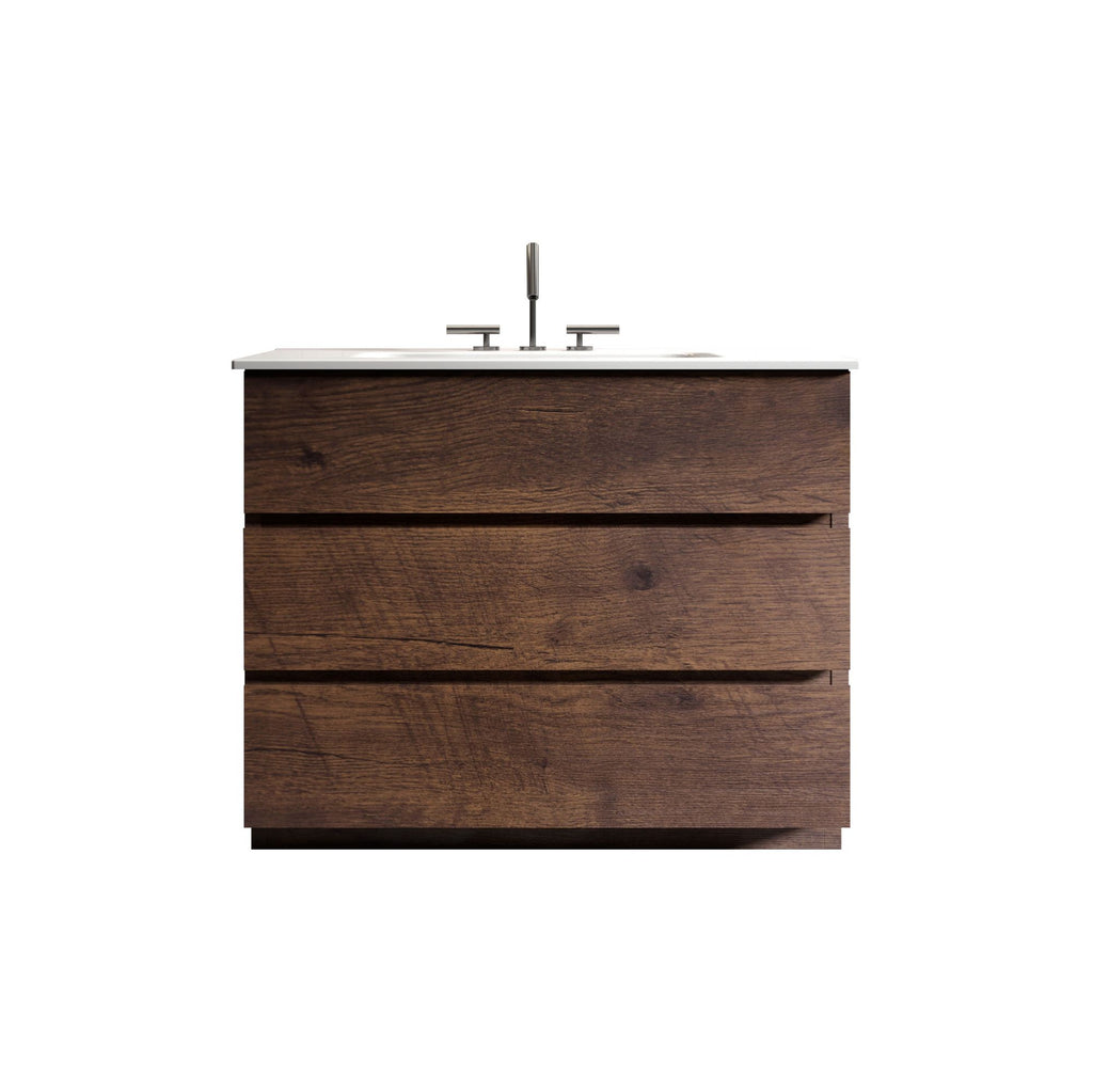TIA 36" Walnut Bathroom Vanity with Sink with 3 Faucet Holes, Large Storage Freestanding Bathroom Vanity for Modern Bathroom, One-Piece White Sink Basin without Drain and Faucet, Pre-assembled
