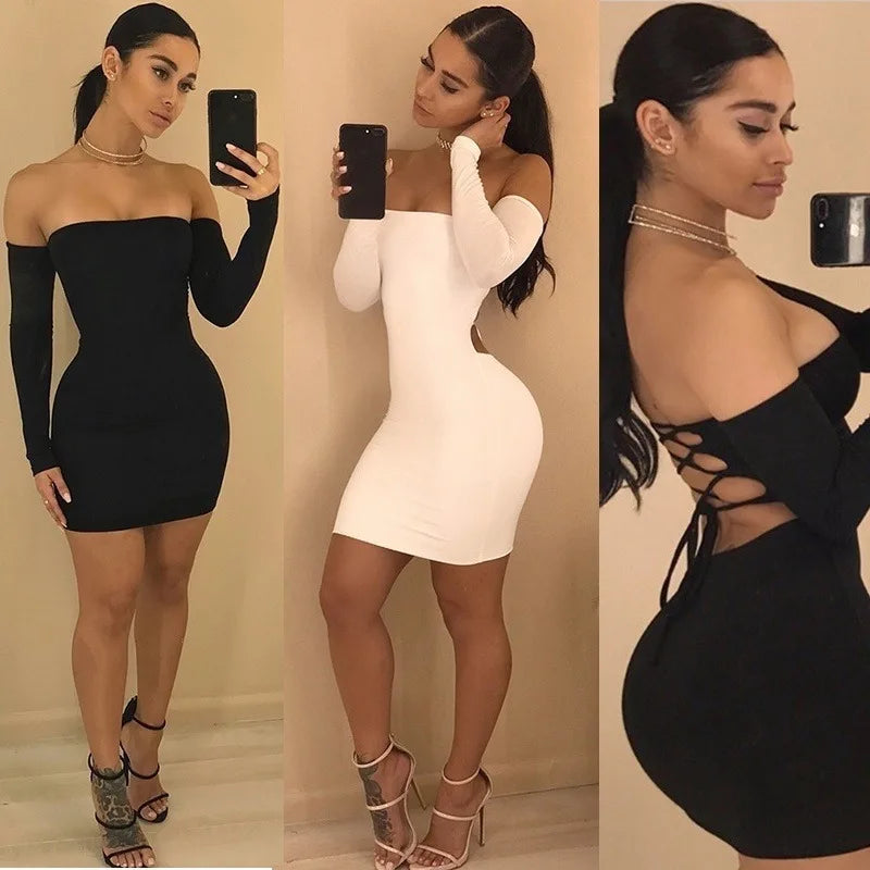 Strapless Large Women Long Sleeve Backless Night Club Dress Elegant Evening Wear for Women