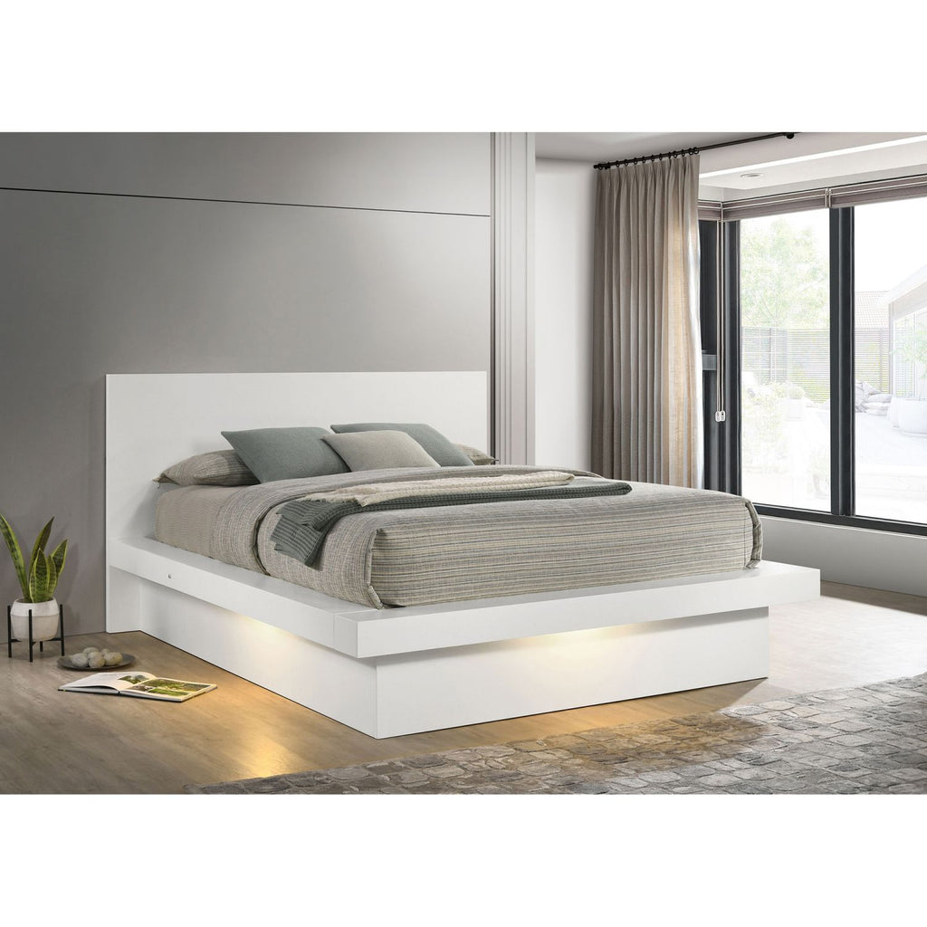 Tokyo Snow White Wood Queen LED Panel Bed
