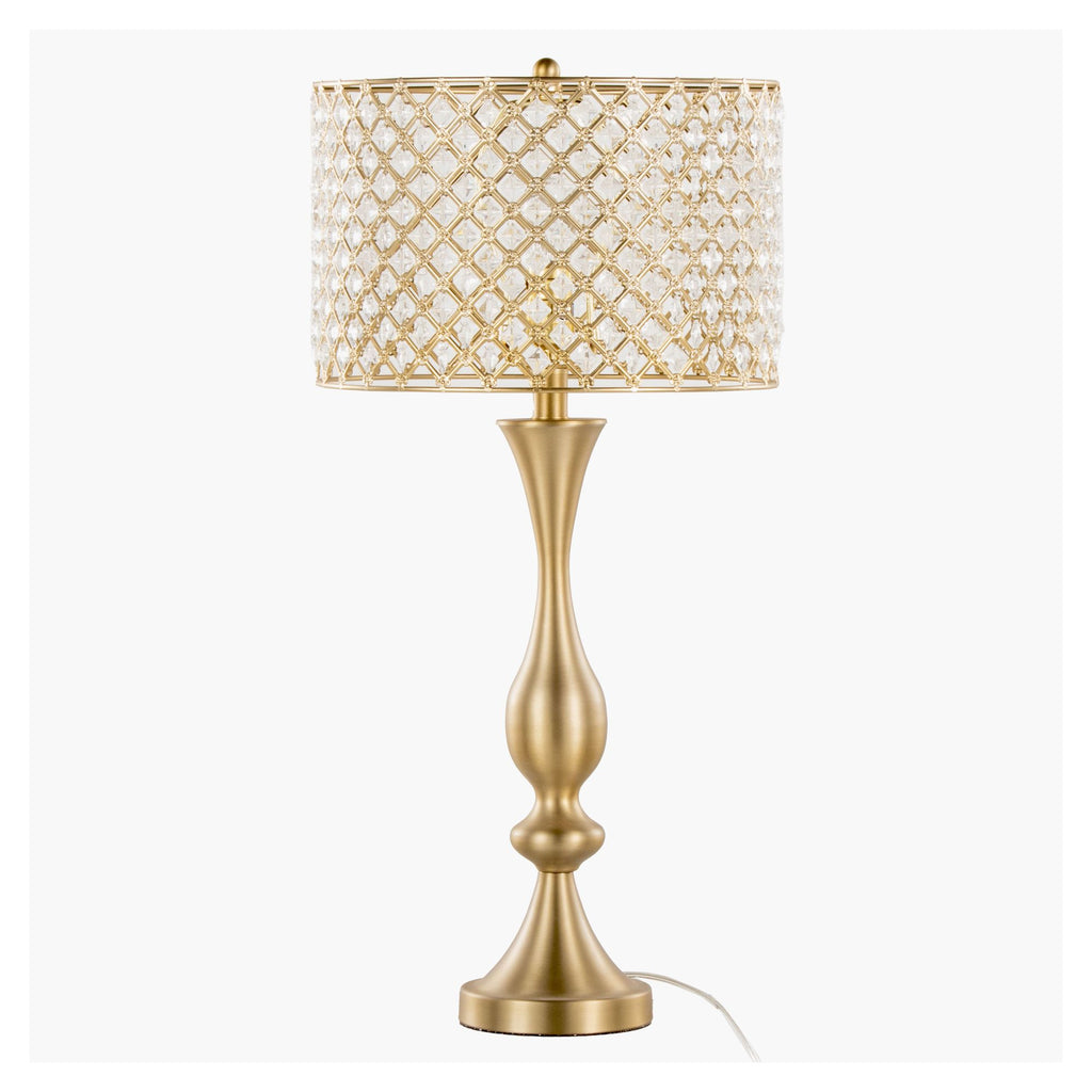 Topaz 27" Metal Table Lamp in Gold Metal with Clear K9 Crystal and Metal Shade