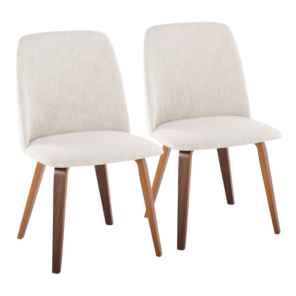 Toriano Contemporary Dining Chair in Walnut Wood and Beige Fabric by - Set of 2