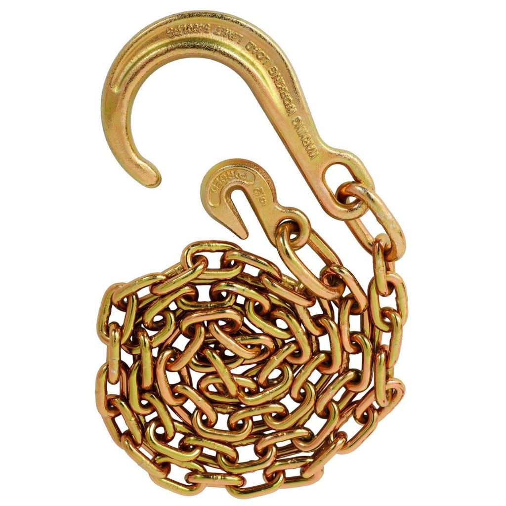 Tow Chain with 8 Inch Forged J Hook and Grab Hook - Grade 70 Chain - 6 Foot - 4,700 Pound Safe Working Load