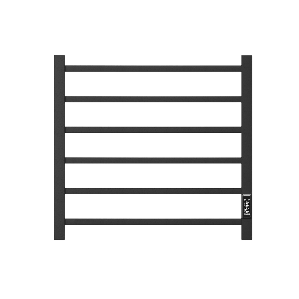 Towel Warmer 6 Bar Electric Heated Towel Rack Wall Mount Plug-in/Bath Towel Heater Matt-Black - Timer