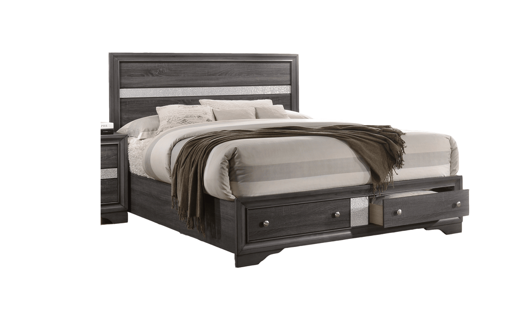 Traditional Queen Size Storage Bed made with Wood in Gray