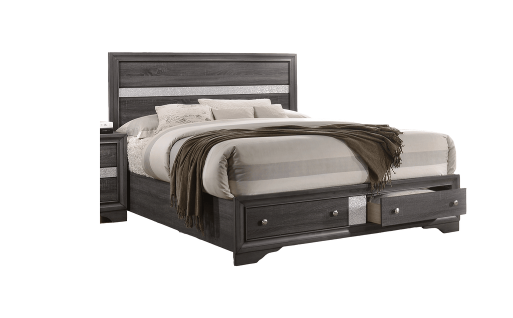 Traditional Queen Size Storage Bed made with Wood in Gray