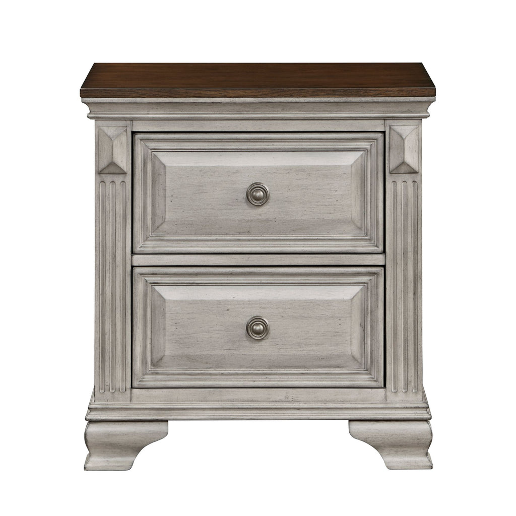 Traditional Two-Tone Bedroom Furniture 1pc Nightstand of 2x Drawers Gray and Brown Top Elegant Look Wooden Nightstand
