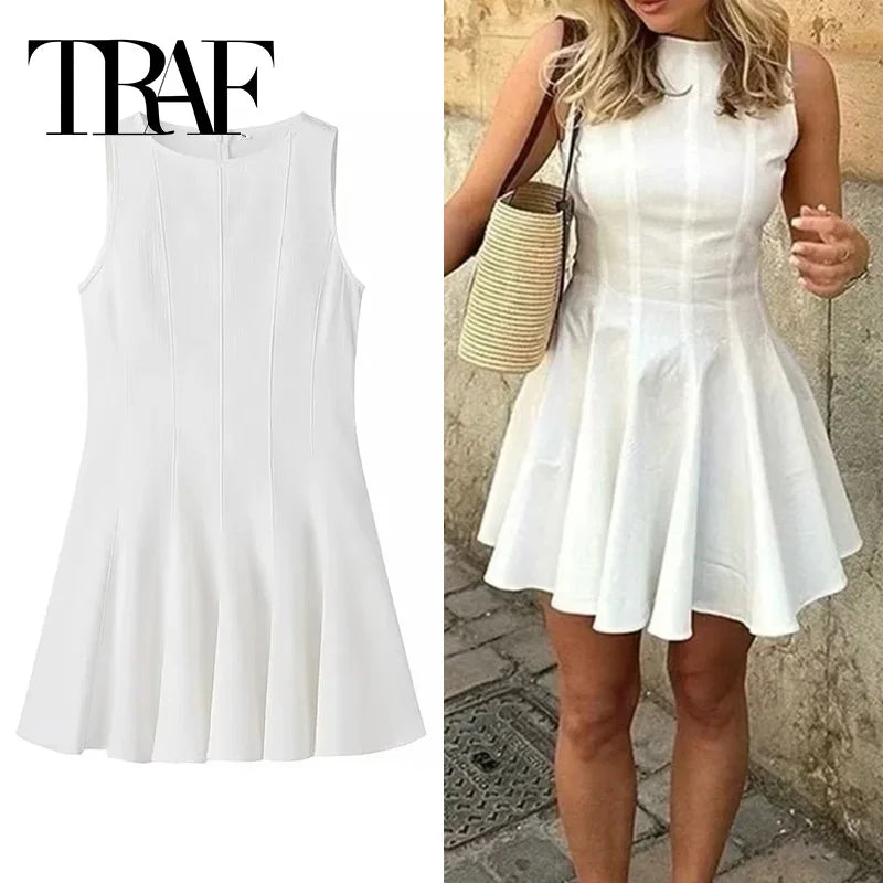 White Sleeveless Ruffled Mini Dress for Women Summer Elegant Party and Holiday Wear