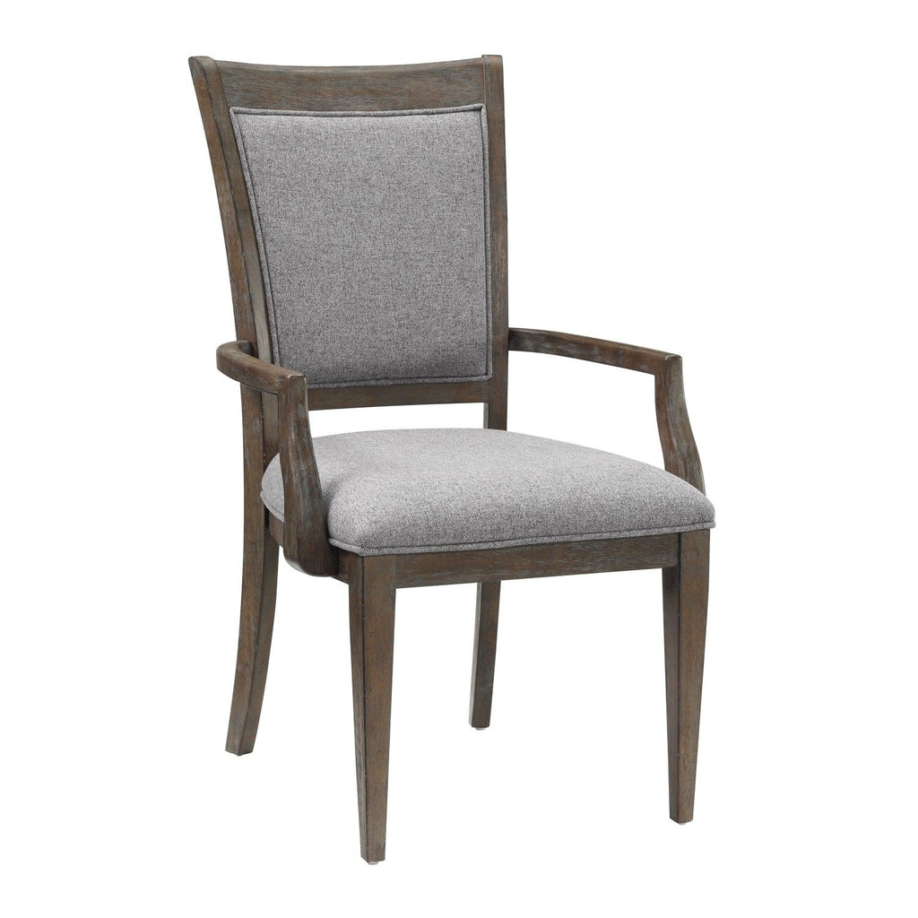 Transitional Brown Gray Armchairs Set of 2, Fabric Upholstery Seat Back Wooden Dining Furniture