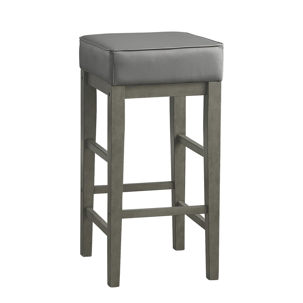 Transitional Gray Faux Leather Seat 29-inch Pub Height Stools Set of 2, Antique Gray Finish Solid Wood Frame