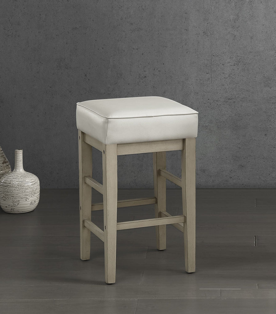 Transitional White Faux Leather Seat 24-inch Counter Height Stools Set of 2, White Finish Solid Wood Frame