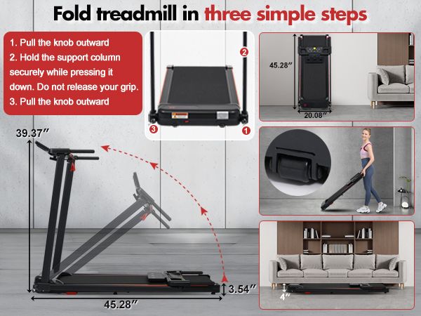 Treadmill with 8% Incline, Portable Treadmills for Home with Handle, Foldable Treadmills with 265 Lbs Capacity, 3.0HP Treadmill with 4 Adjustable Support Feet