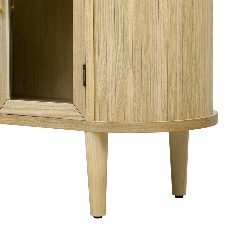 TREXM Farmhouse Sideboard Cabinet with Storage, Wood Buffet Cabinet with Glass Doors and Adjustable Shelves for Kitchen, Dining Room and Living Room (Natural)
