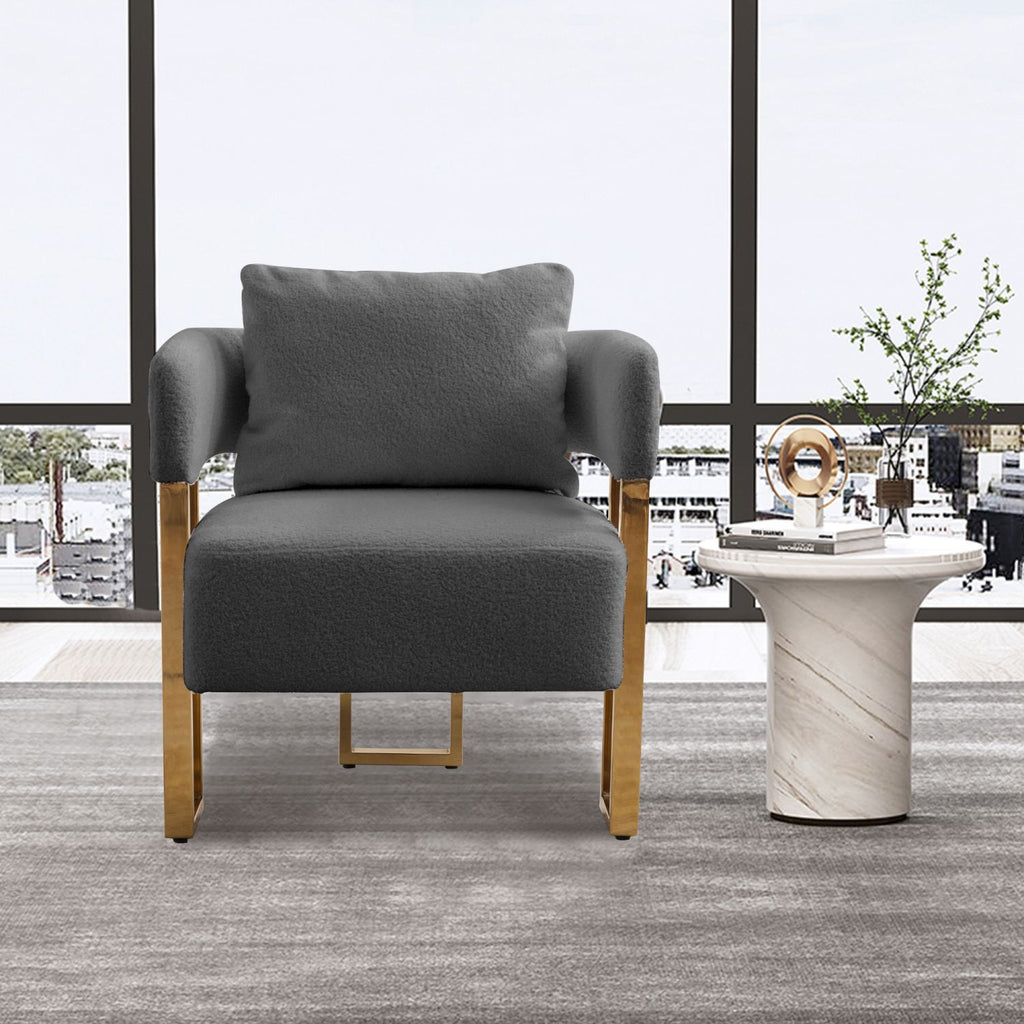 TS Modern decorative chair, living room side chair with gold metal legs, no wheels, suitable for dressing area, reception room, office,Teddy fleece upholstered metal foot sofas 2PCS Grey