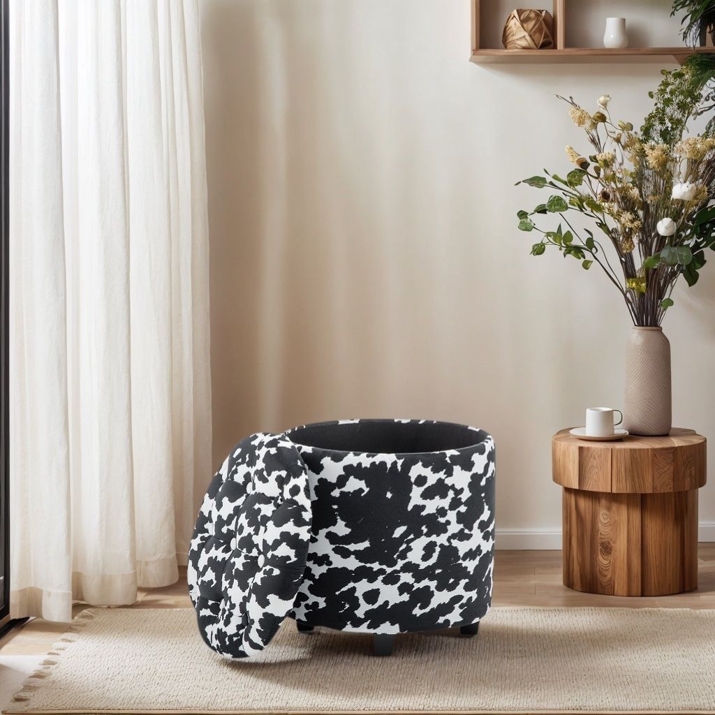 Tufted Round Storage Ottoman - Black & White