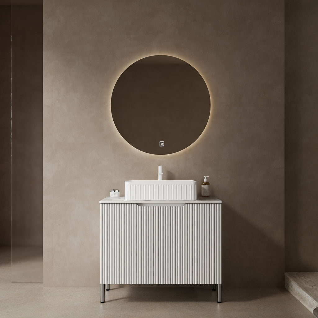 TURIO 30" Bathroom Vanity with Sink, Freestanding Bathroom Storage Cabinet with 2 Doors, White Rectangular Ceramic Basin and Carrara White Artificial Marble Counter Top, White Color