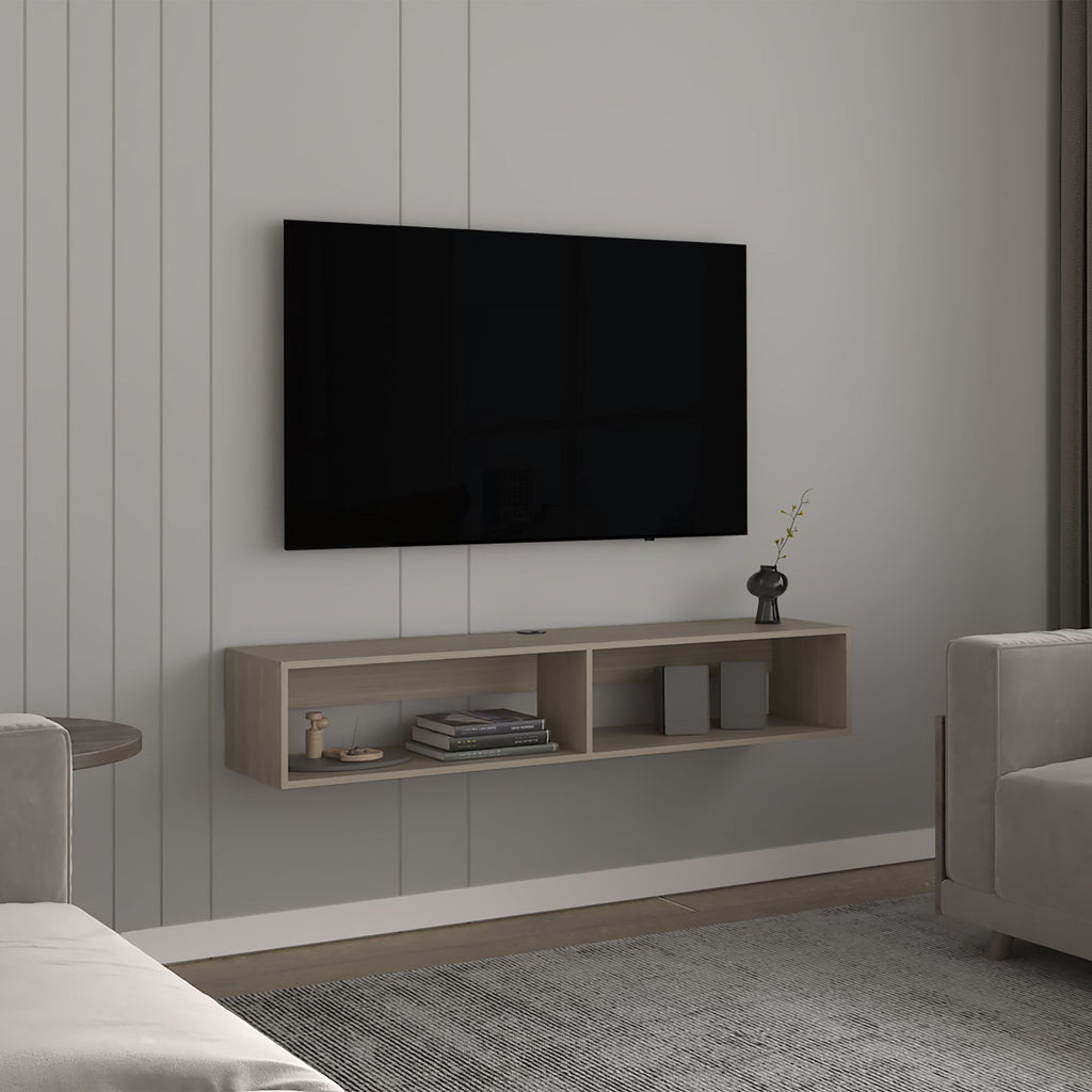 TV Stand 10.4" H, with 2 Shelves, White Oak