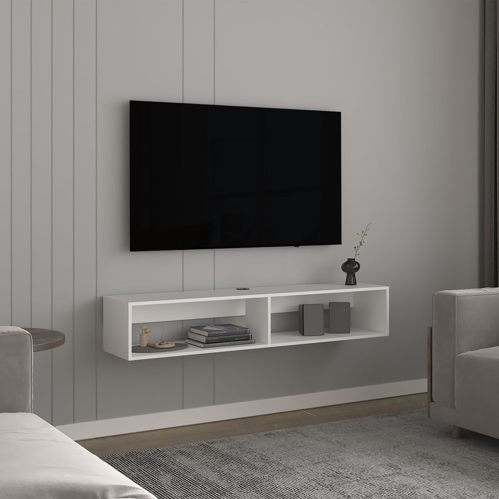 TV Stand 10.4" H, with 2 Shelves, White