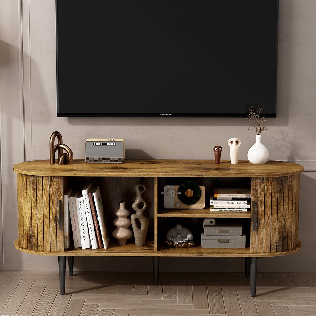 TV Stand, 47" Modern TV Console Table with Storage Compartment and Sliding Door, Gaming Entertainment Center with Cabinet for Living Room, Bedroom, Office (BROWN Color)