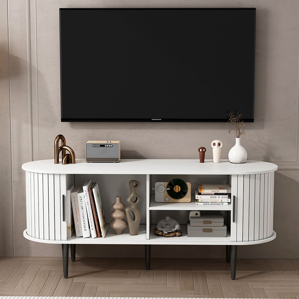TV Stand, 47" Modern TV Console Table with Storage Compartment and Sliding Door, Gaming Entertainment Center with Cabinet for Living Room, Bedroom, Office (WHITE Color)