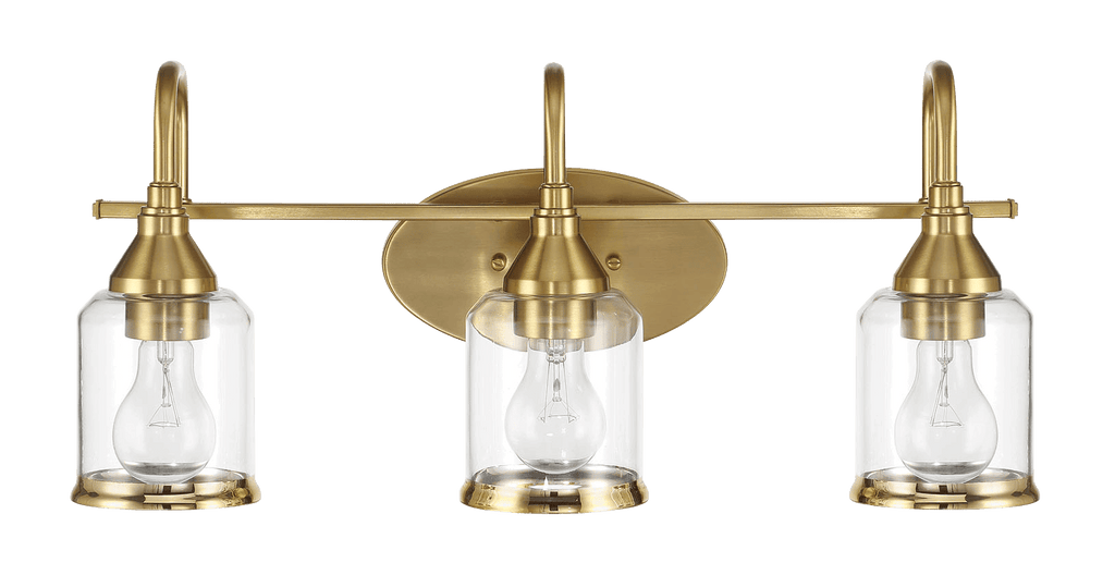 Twilight Three Lights Brushed Gold Contemporary Vanity Light 22"W × 10"H × 7.48"E with Clear Glass
