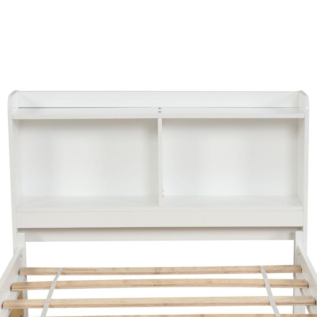 Twin Bed with Trundle,Bookcase,White