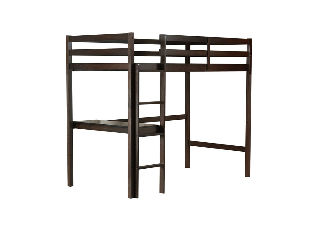 Twin High Loft Bed, Rubber Wood Loft Bed with Safety Guardrail, built-in desk, ladder,Espresso