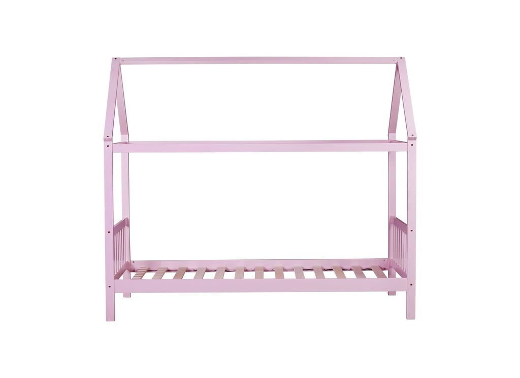 Twin House Bed with Headboard and Footboard, Twin Rubber Wood Bed with House Frame,Pink