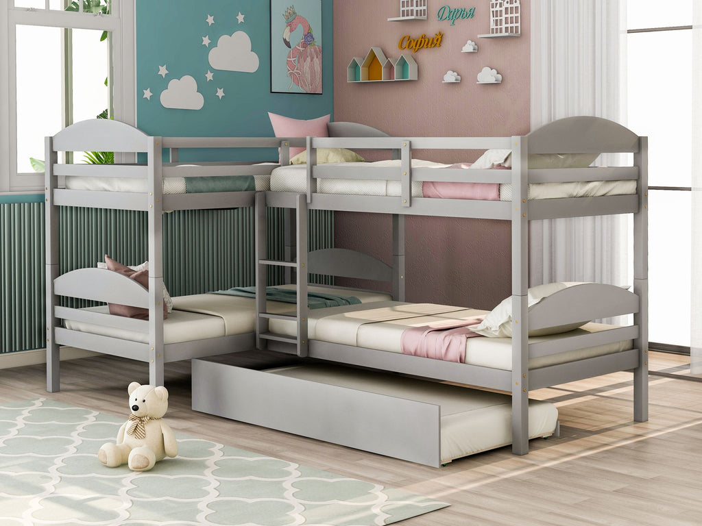 Twin L-Shaped Bunk bed with Trundle-Gray{OLD SKU:LP000024AAE}