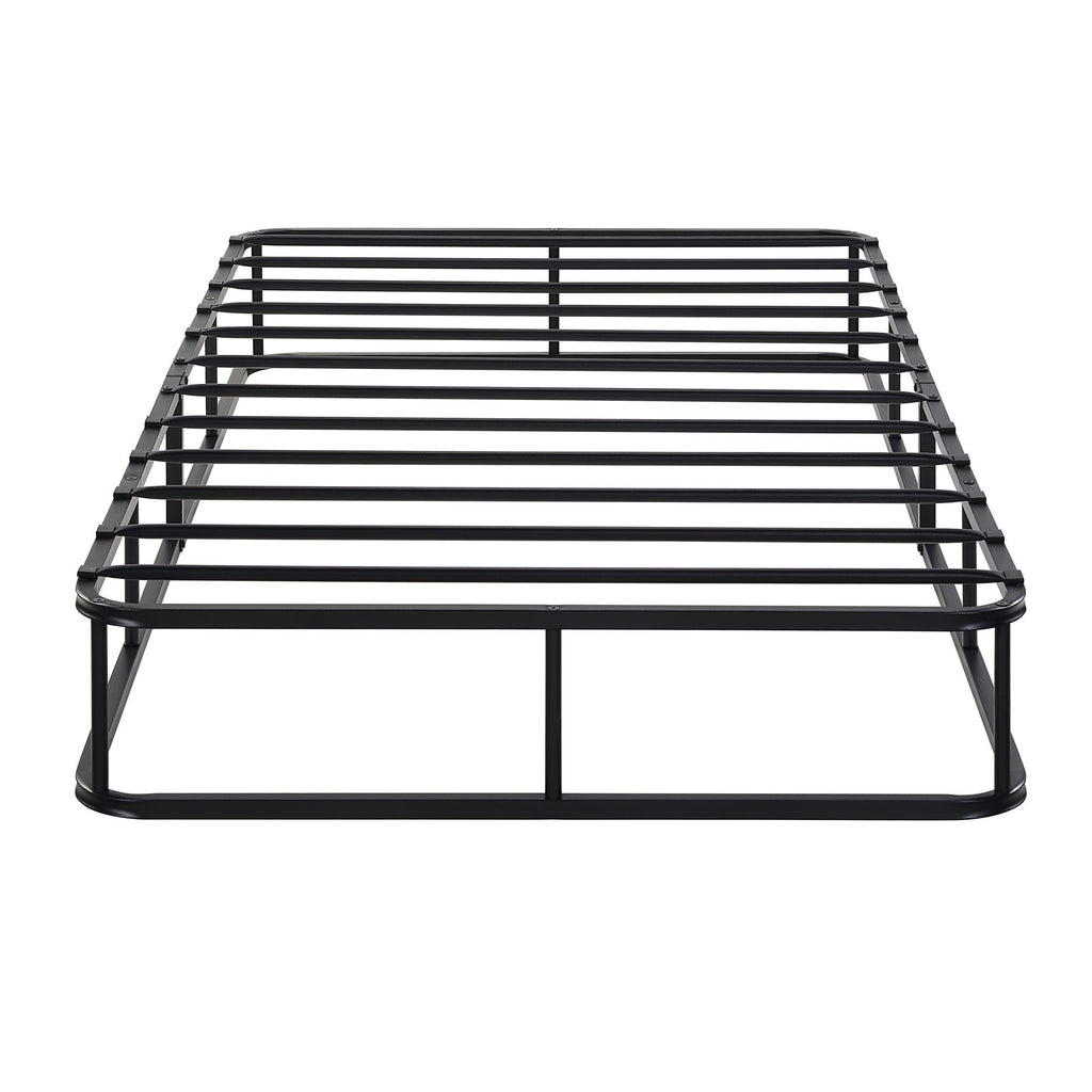 Twin Mattress Foundation 1pc Black Metal Frame with Textured Fabric Cover