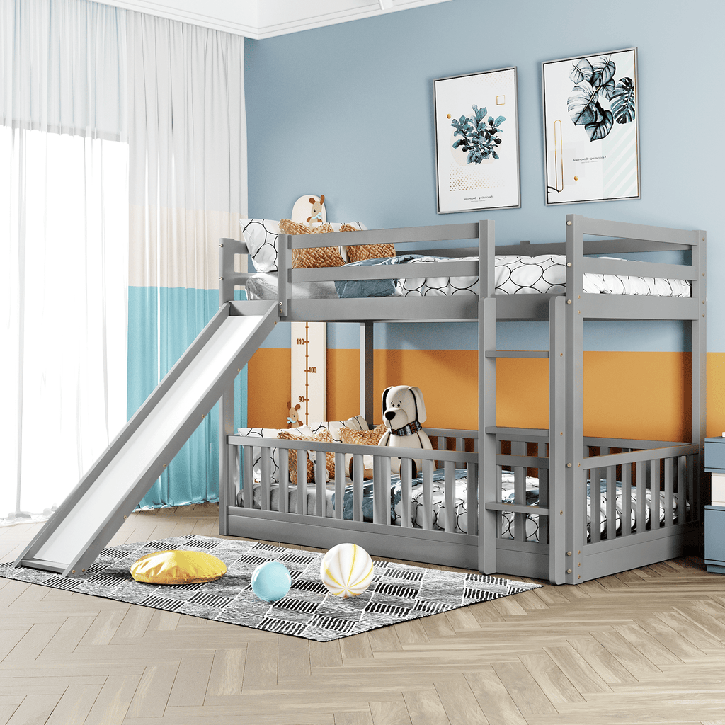 Twin Over Twin Bunk Bed with Slide and Ladder, Gray(Old SKU:LP000009AAE)