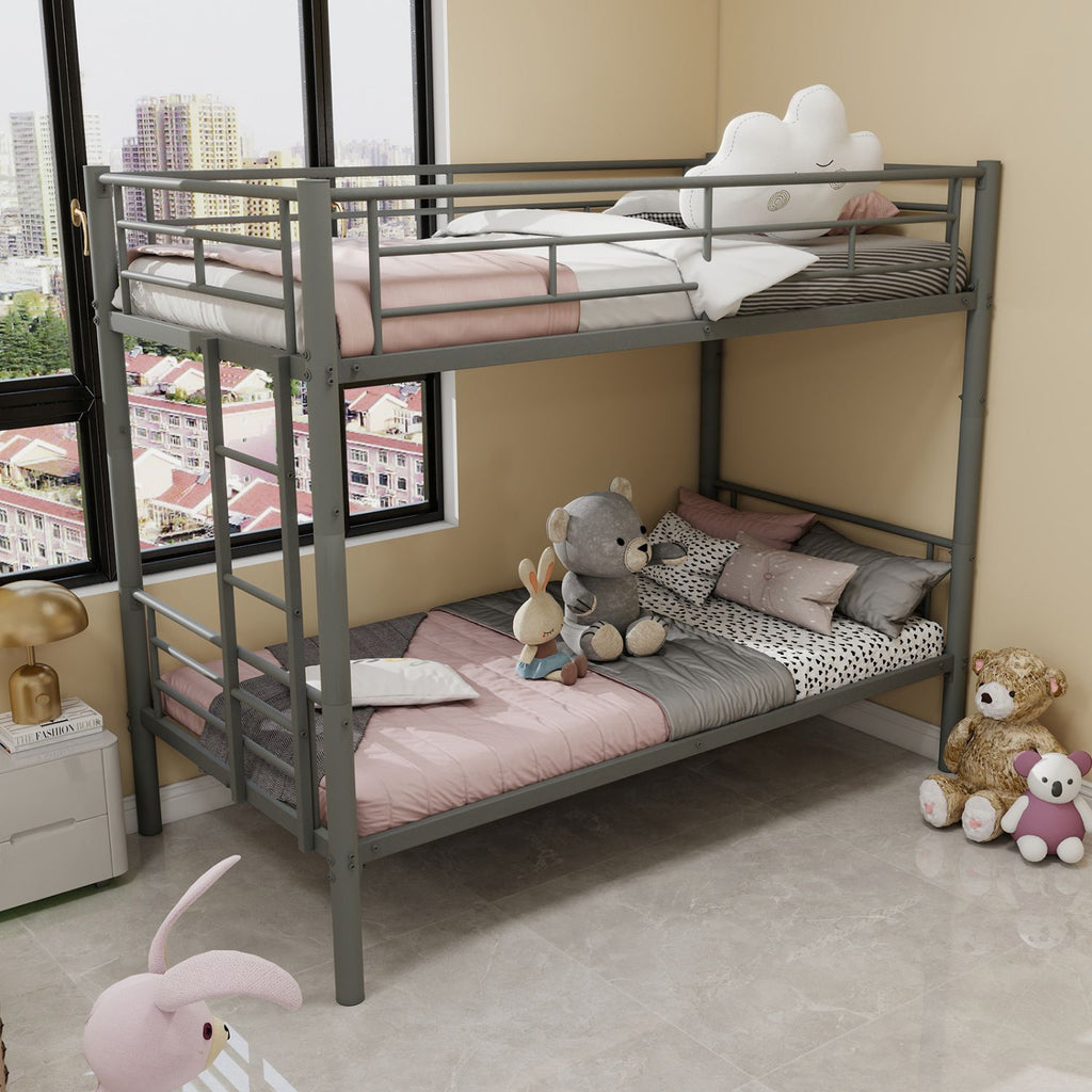 Twin Over Twin Metal Bunk Bed for Kids Boys Girls,Metal Structure Bedframe with Ladders & Guardrail,Convertible 2 Beds,No Spring Box Required