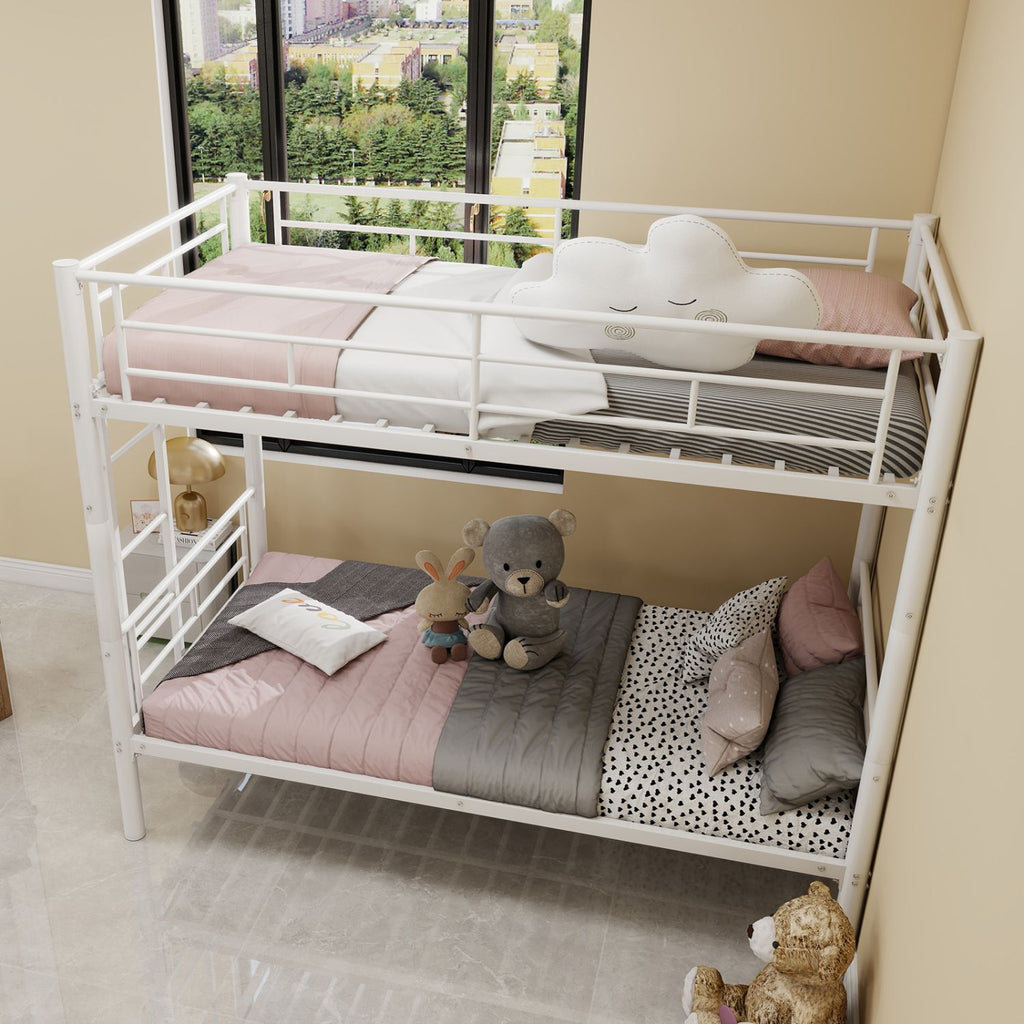 Twin Over Twin Metal Bunk Bed for Kids Boys Girls,Metal Structure Bedframe with Ladders & Guardrail,Convertible 2 Beds,No Spring Box Required