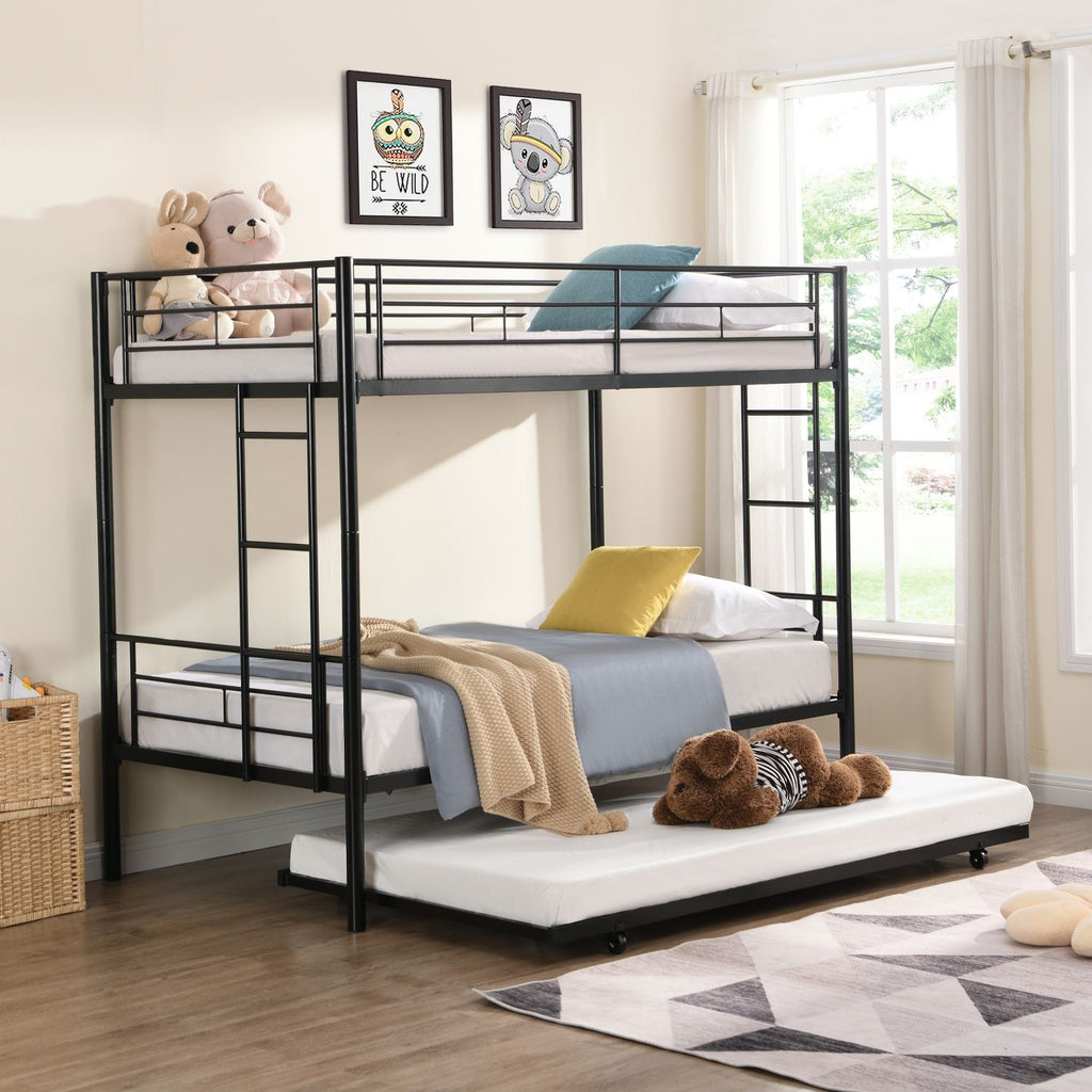 Twin Over Twin Metal Bunk Bed with trundle Black