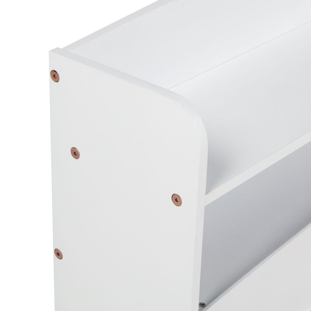 Twin Pine Wood Bed with Bookcase Headboard ,LED Motion Sensor Light, Guardrails,White
